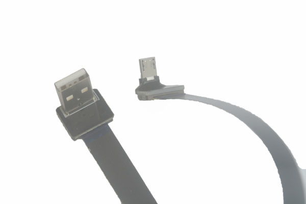 micro USB 90 degree to USB A UP for charging and sync flat